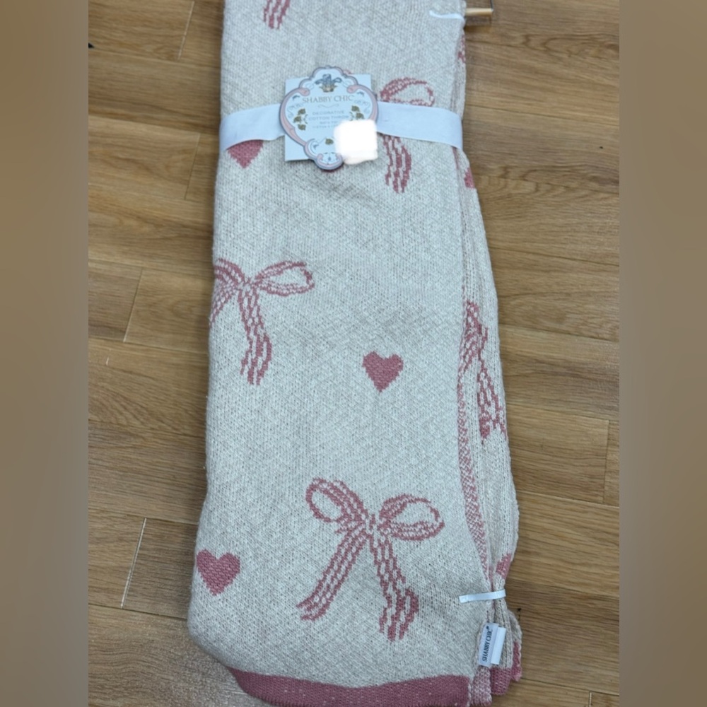Shabby Chic Pink Heart and Bow Blanket